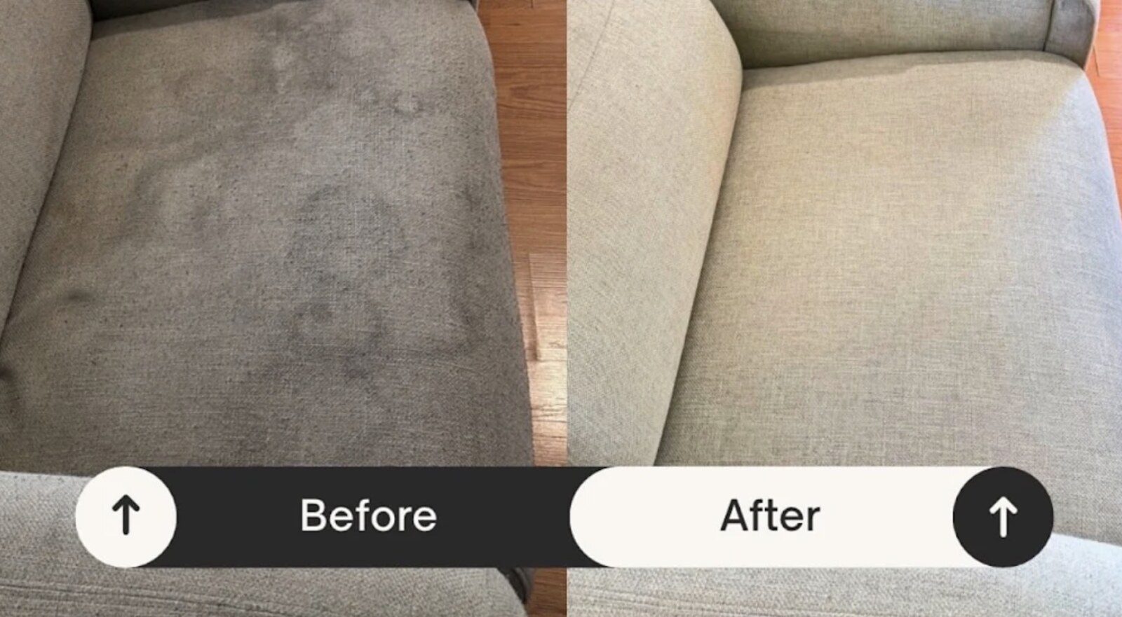 Armchair cushion — before and after professional cleaning