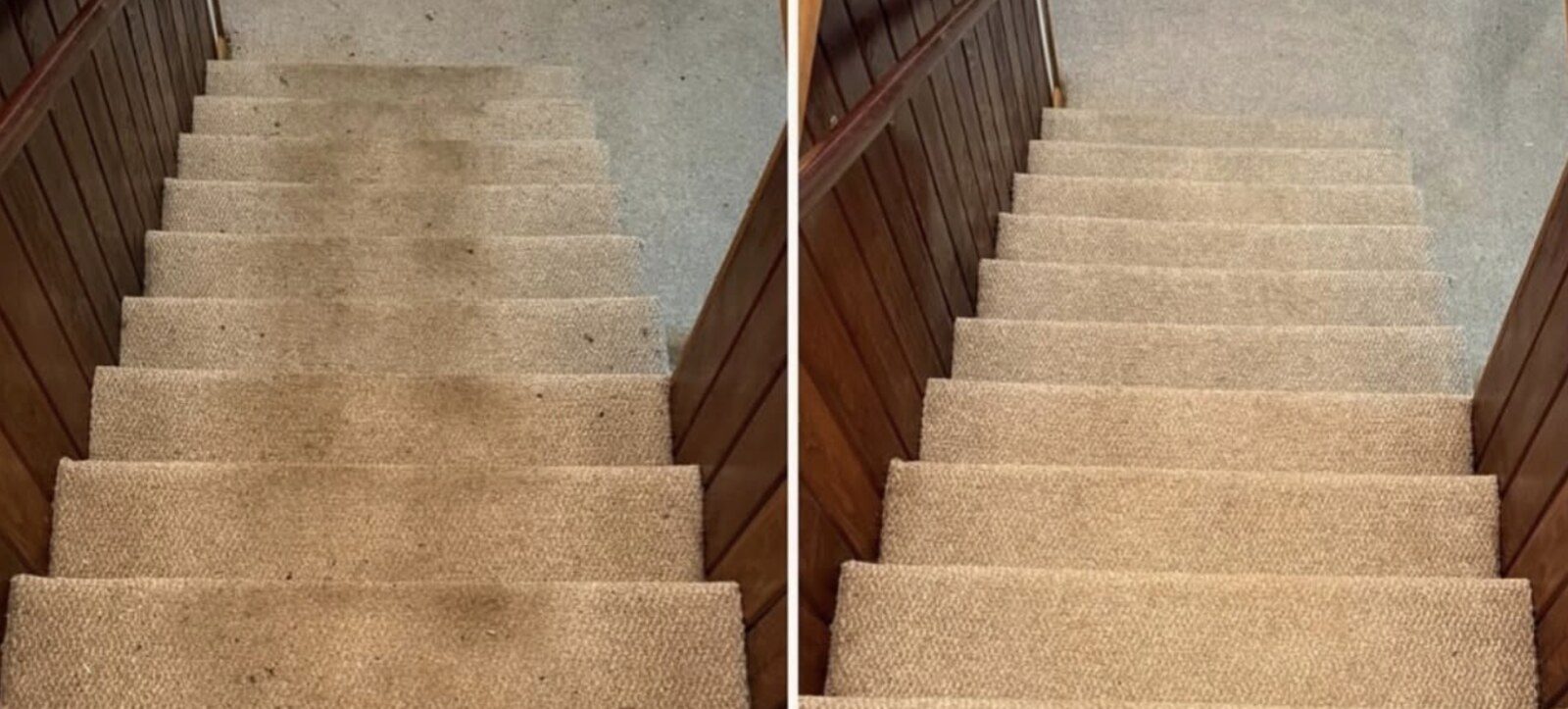 Stairs, full run — before and after professional cleaning