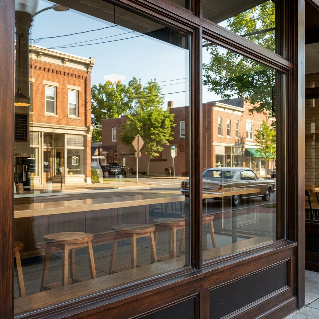 Clean storefront glass at a local shop on Main Street