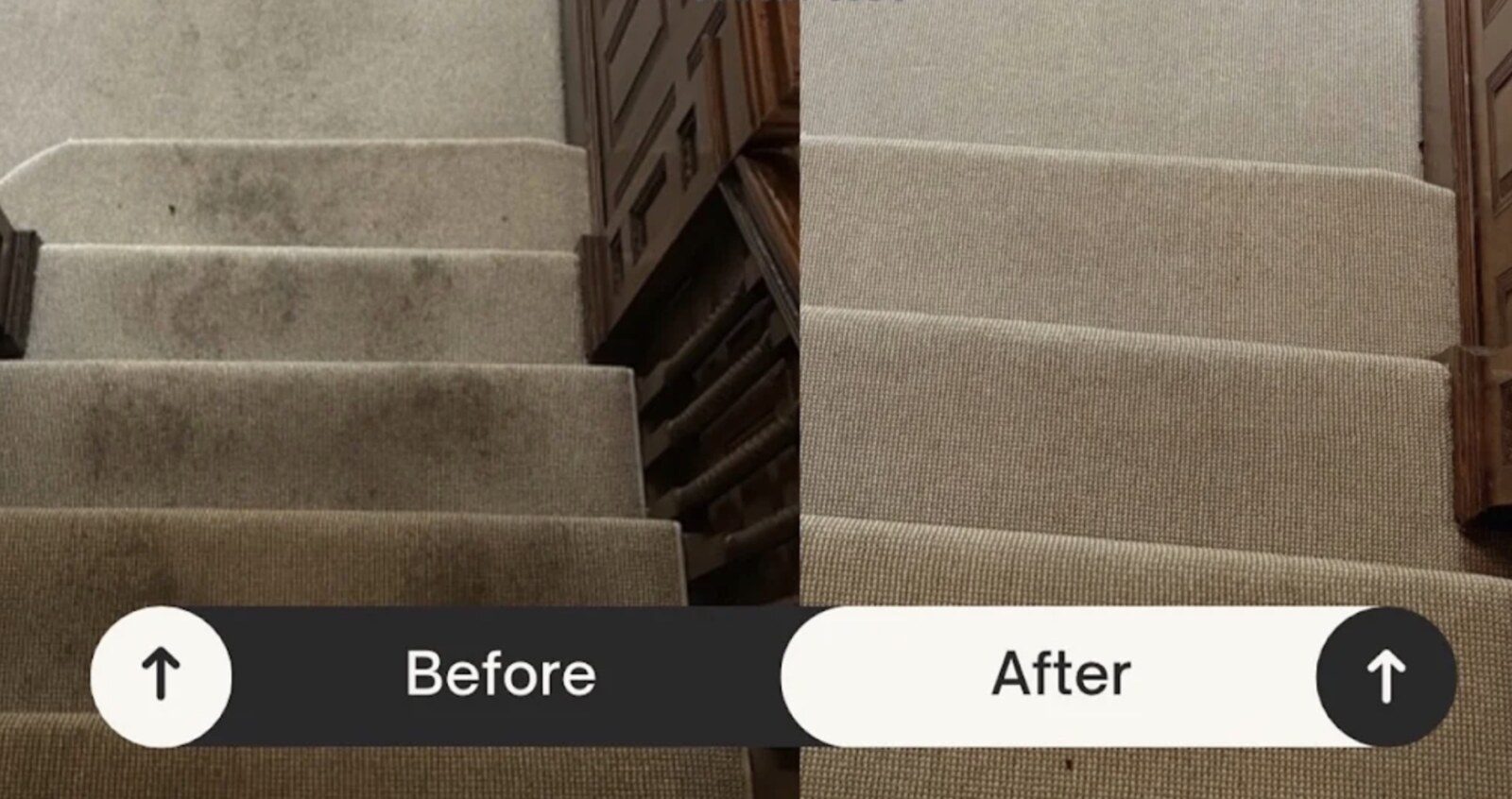 Carpeted stairs — before and after professional cleaning