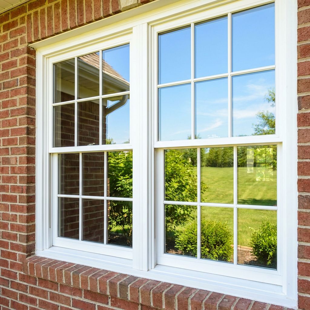 Clean double-hung windows on a New England brick home